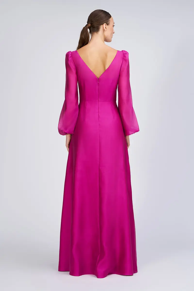 Honeycomb Organza Princess-Seam Gown with Illusion Sleeves 2
