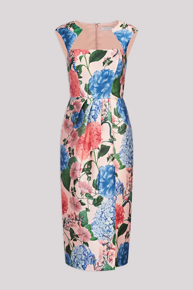Hydrangea Mikado Tea-Length Sheath Dress