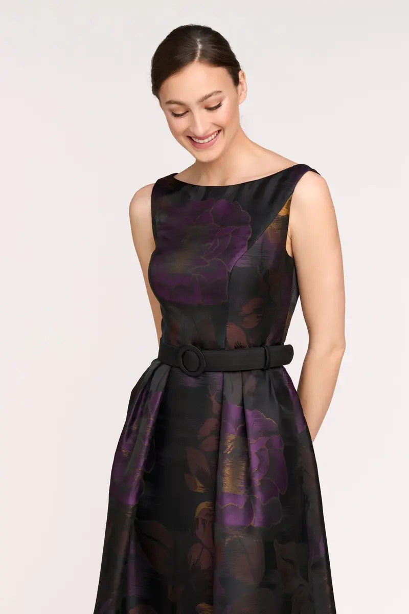 Ilsa Striated Floral Jacquard Tea-Length Cocktail Dress