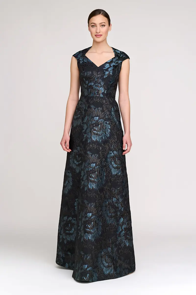 Isabetta Floral Jacquard Mother-of-the-Bride Gown