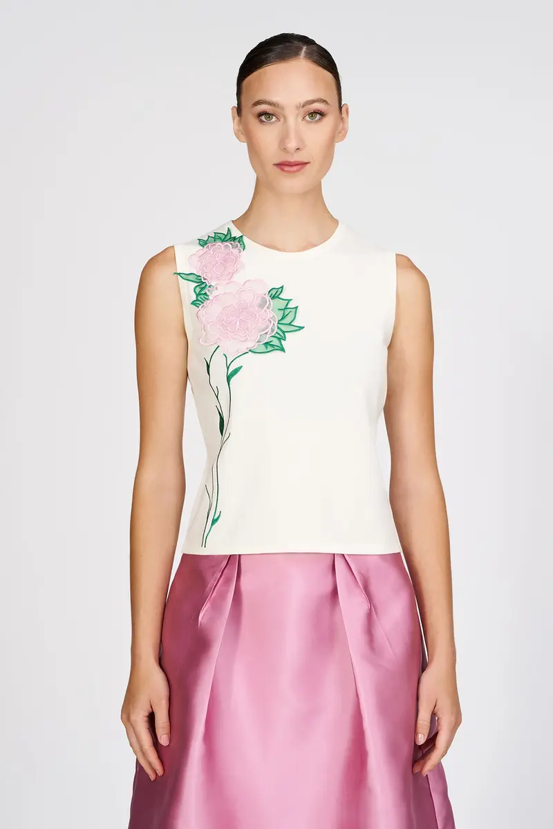 Kathryn Tonal-Embellished Sleeveless Knit Tank