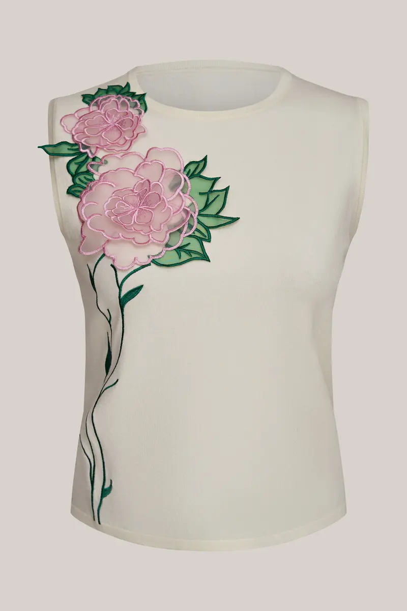 Kathryn Tonal-Embellished Sleeveless Knit Tank