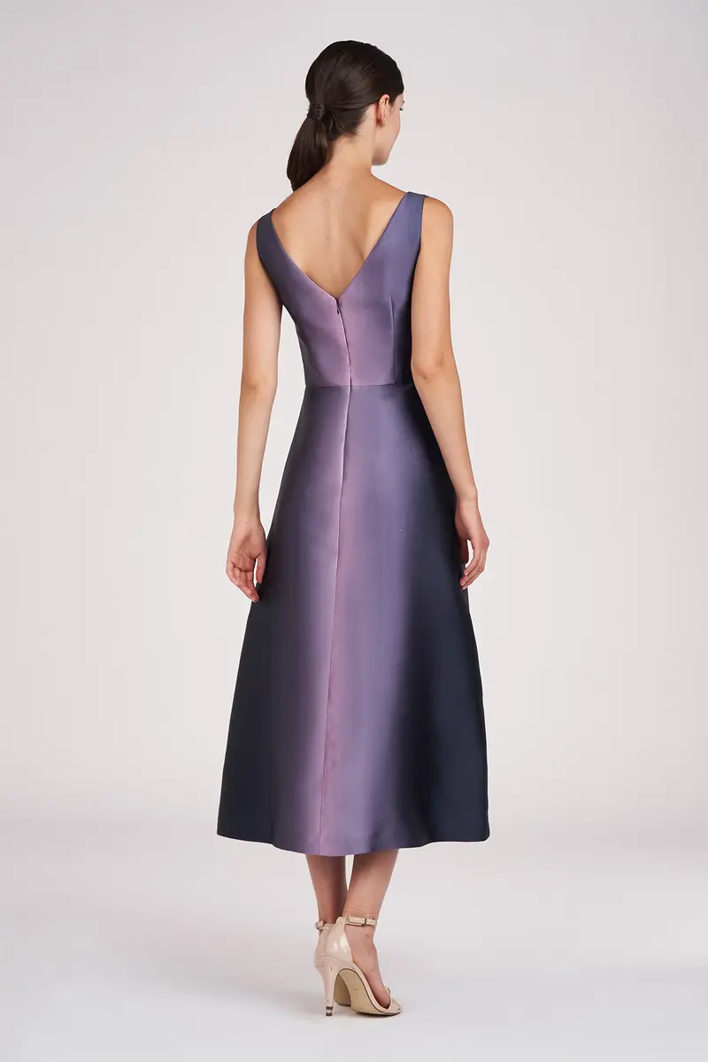Larkin Ombre Mikado Tea-Length Dress with Bateau Neck 2