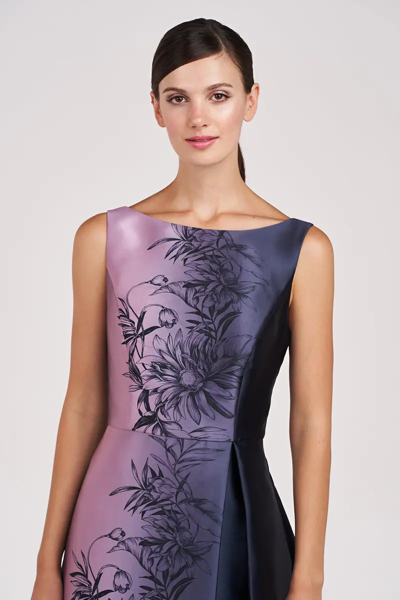 Larkin Ombre Mikado Tea-Length Dress with Bateau Neck