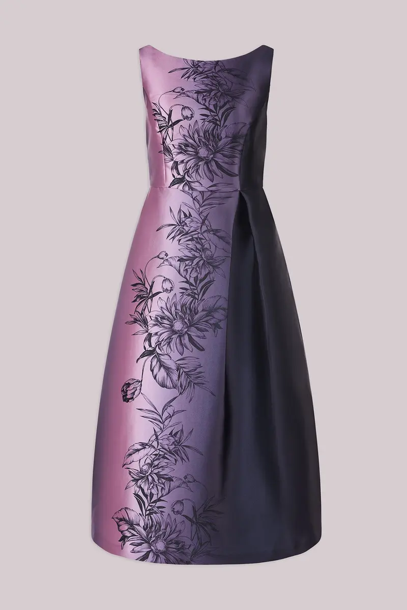 Larkin Ombre Mikado Tea-Length Dress with Bateau Neck