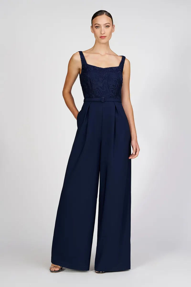 Liza Lace-Embellished Stretch Crepe Jumpsuit
