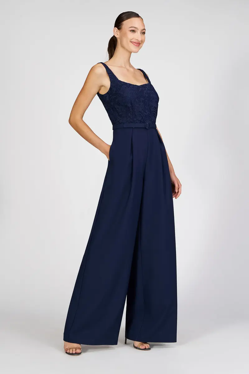 Liza Lace-Embellished Stretch Crepe Jumpsuit