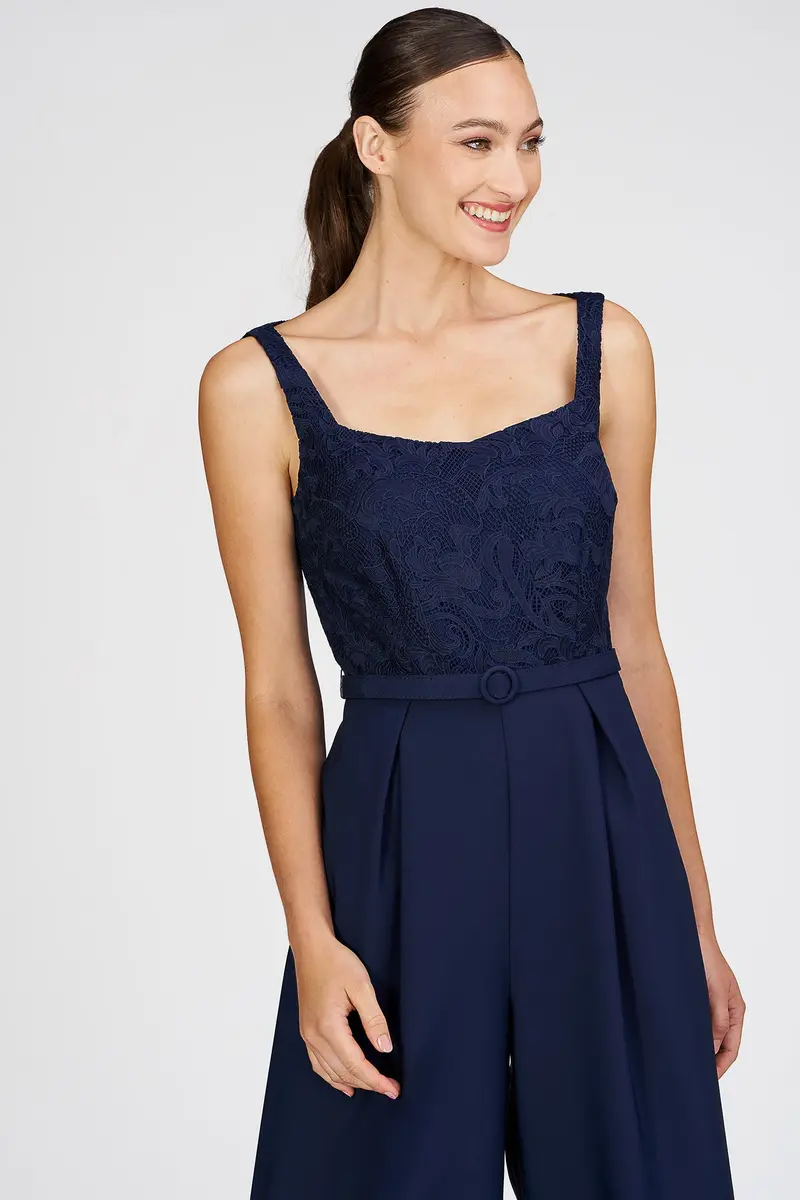 Liza Lace-Embellished Stretch Crepe Jumpsuit