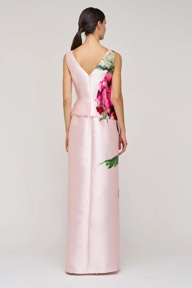 Luciana Eden Rose Mikado Column Gown with Draped Peplum Overlay 2