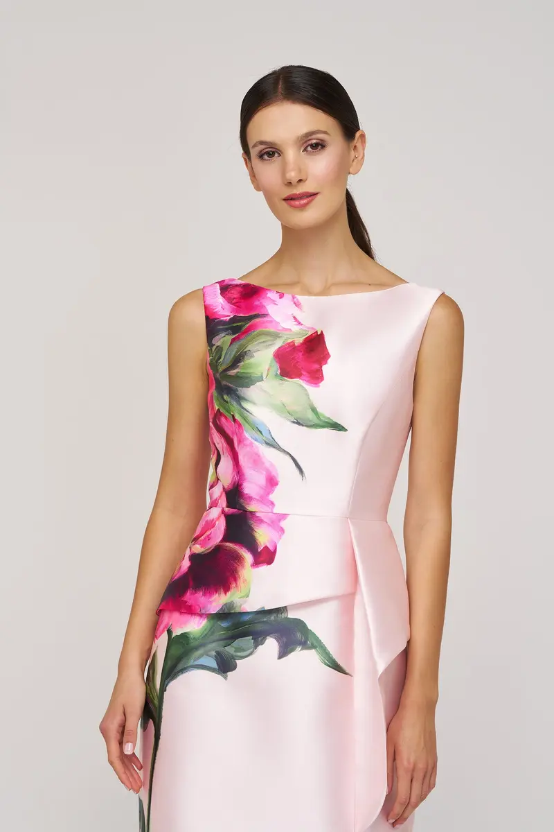 Luciana Eden Rose Mikado Column Gown with Draped Peplum Overlay