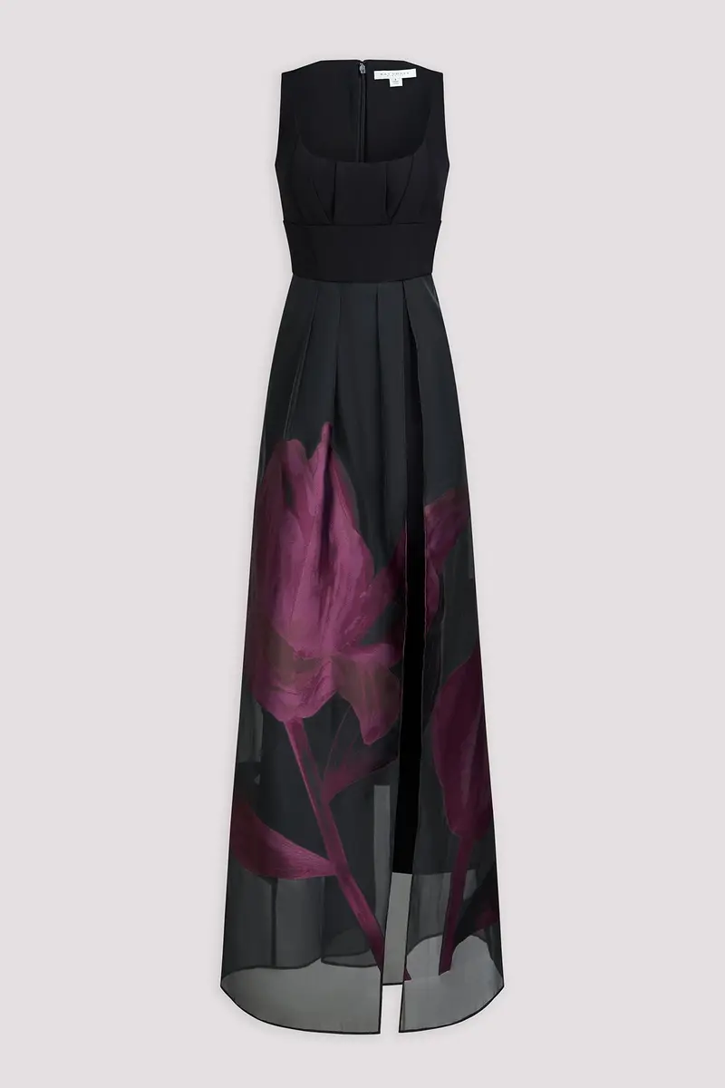Maeve Floral Organza Overskirt Jumpsuit with Slit Detail