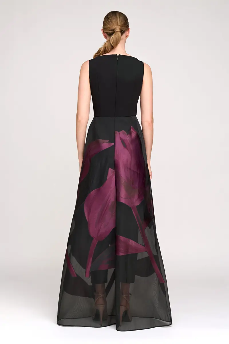 Maeve Floral Organza Overskirt Jumpsuit with Slit Detail 2