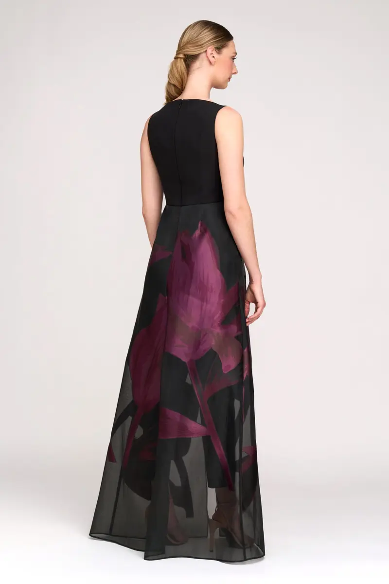 Maeve Floral Organza Overskirt Jumpsuit with Slit Detail