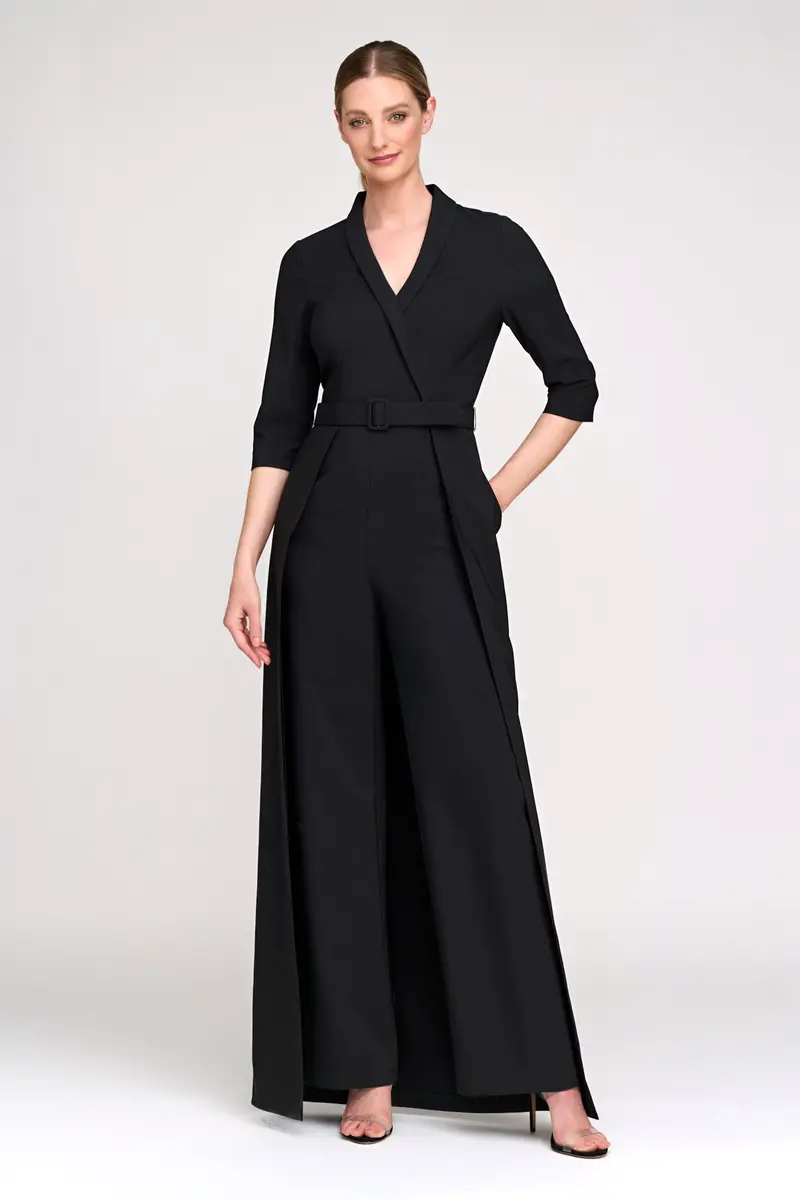 Marta Stretch Crepe Walk-Thru Jumpsuit with Overskirt