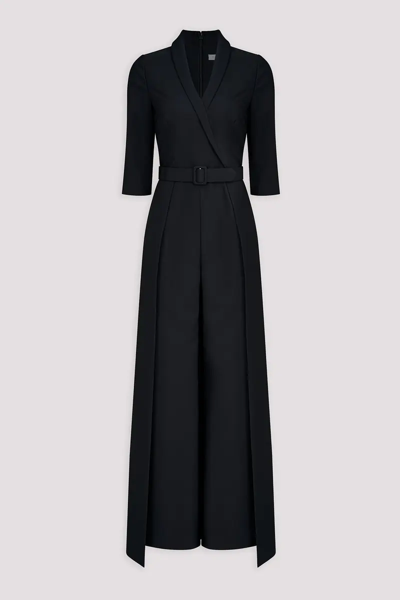 Marta Stretch Crepe Walk-Thru Jumpsuit with Overskirt