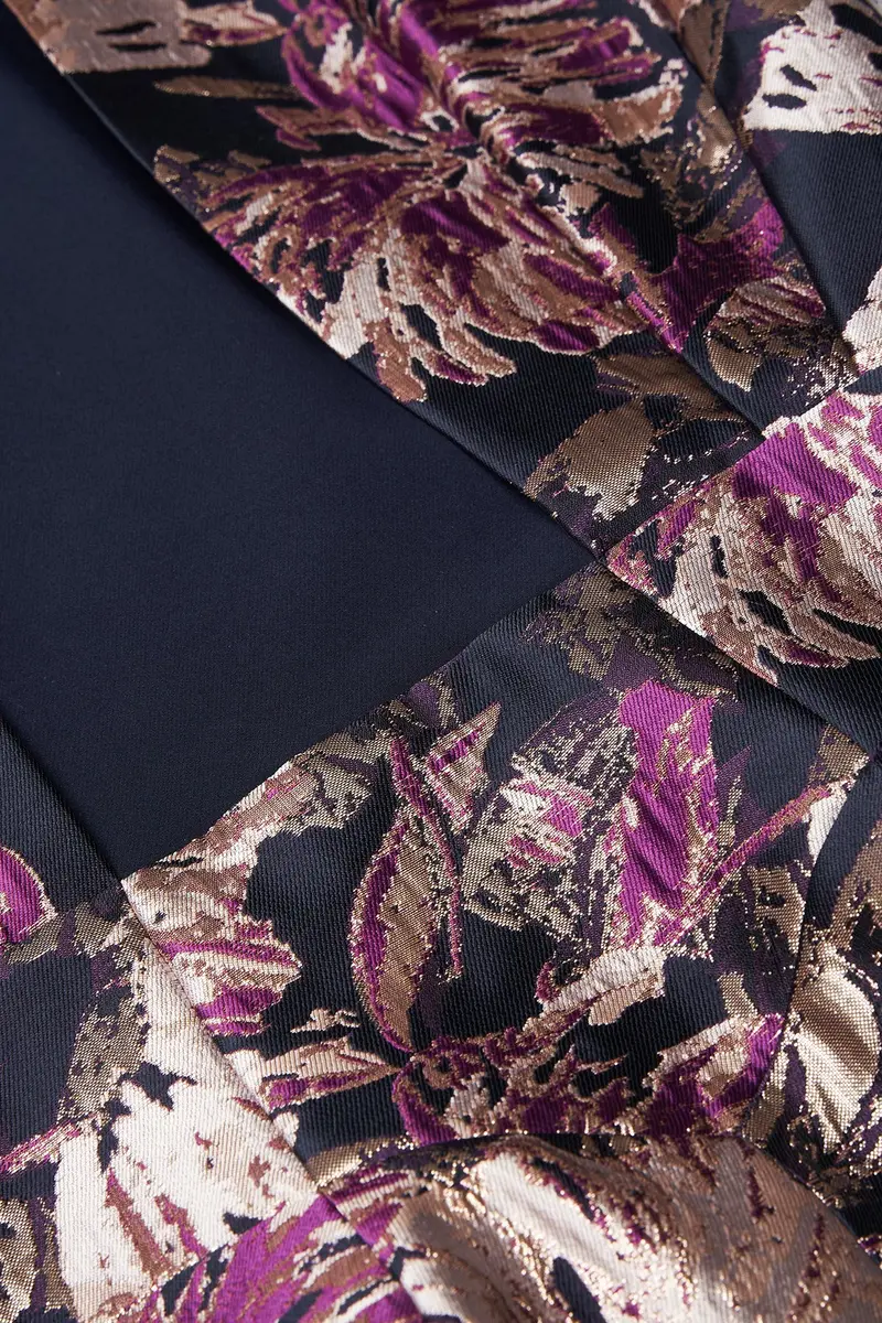 Metallic Rose Jacquard Empire-Waist Walk-Thru Gown