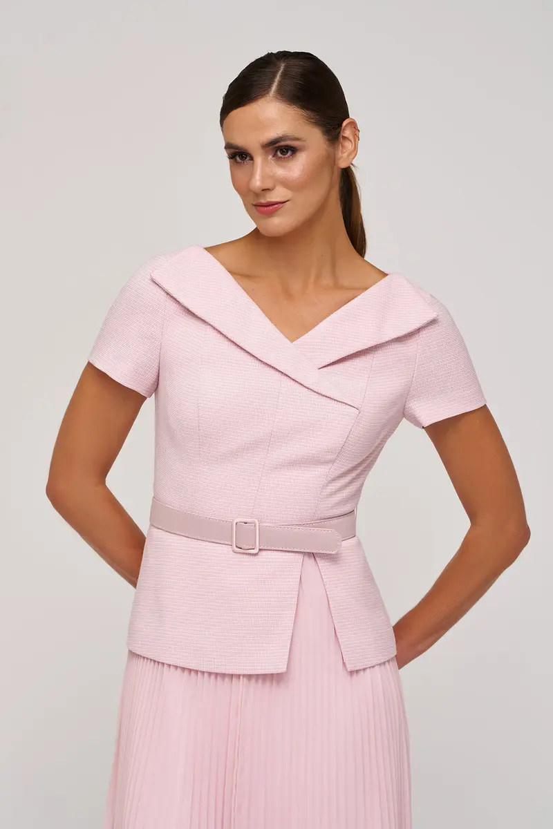 Mila Stretch Bouclé Tea-Length Dress with Pleated Chiffon Skirt
