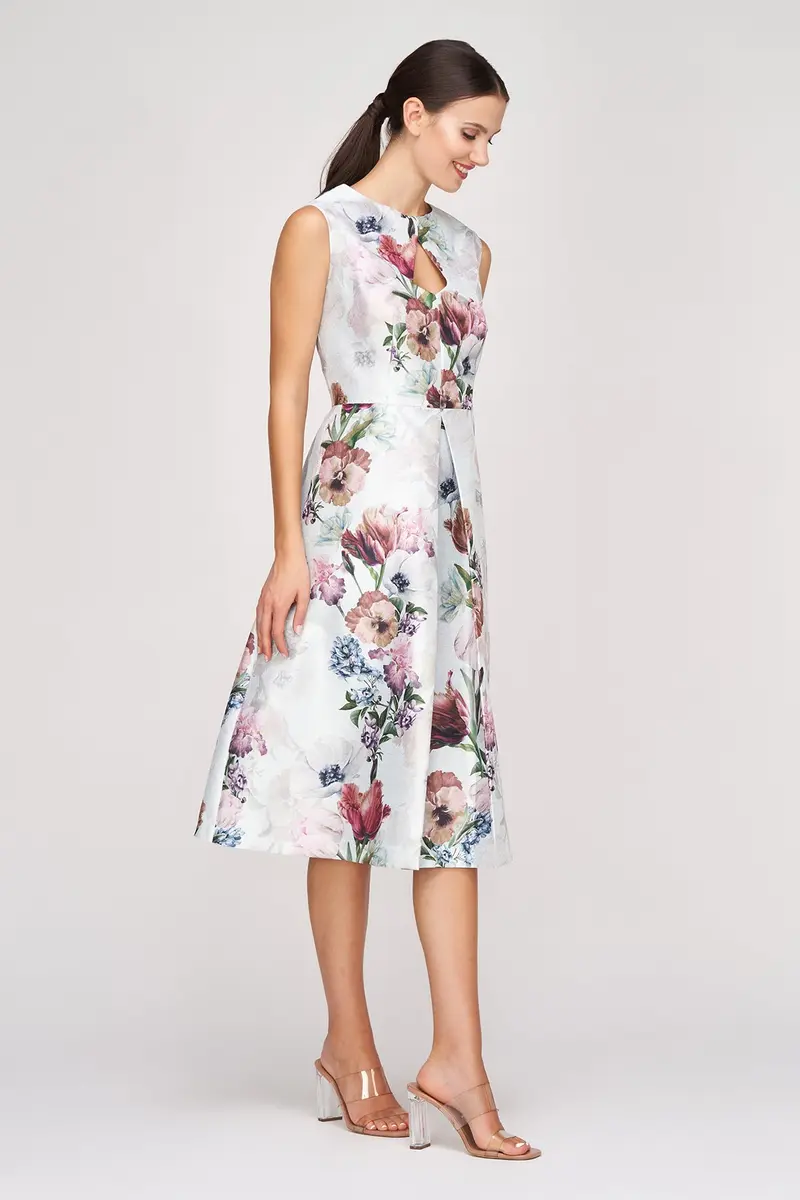 Mint Metallic Organza Midi Dress with Floral Print