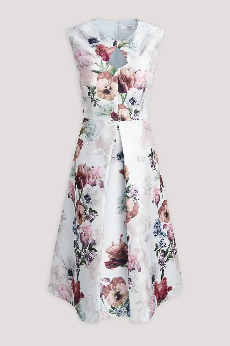 Mint Metallic Organza Midi Dress with Floral Print