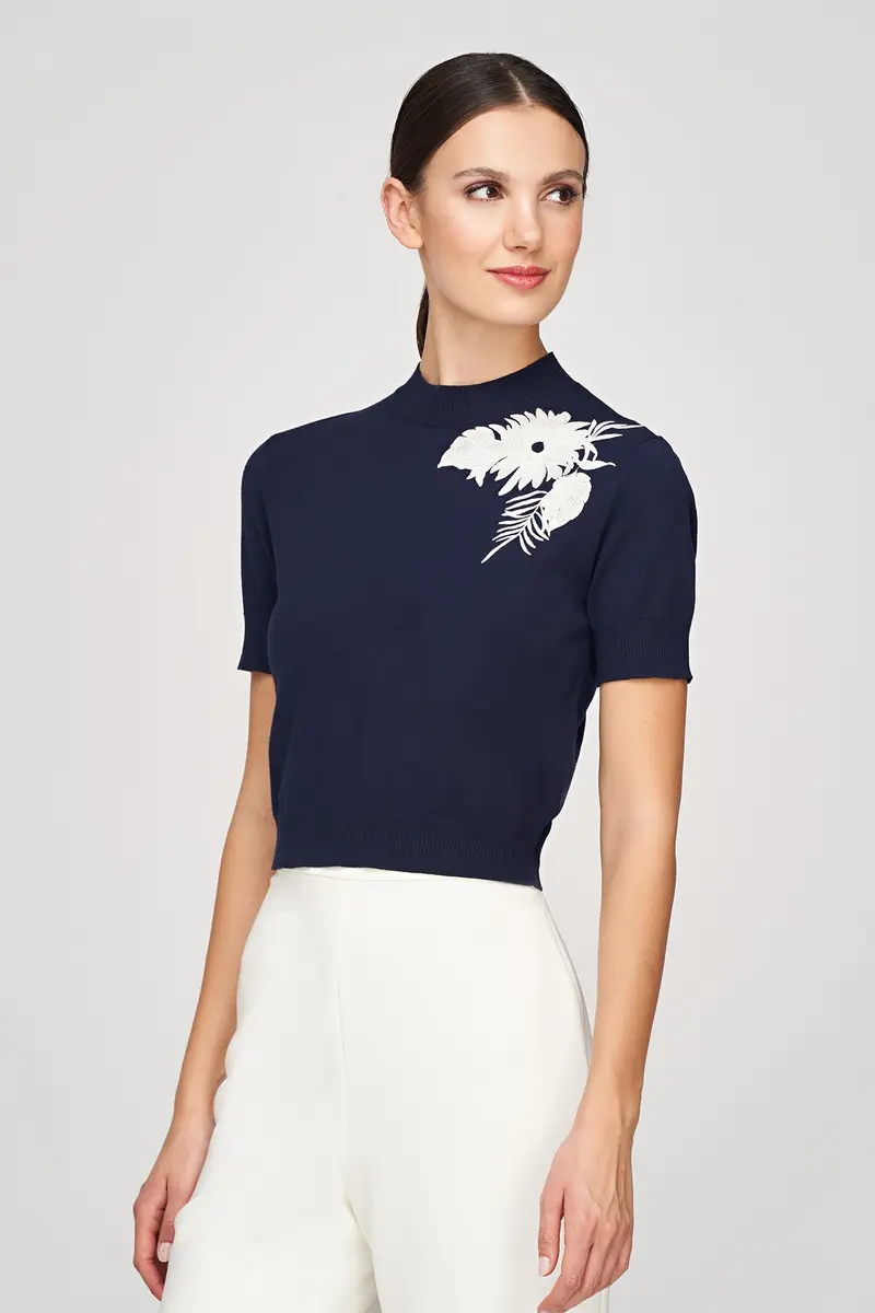 Mock-Neck Embellished Sweater Top by Marley