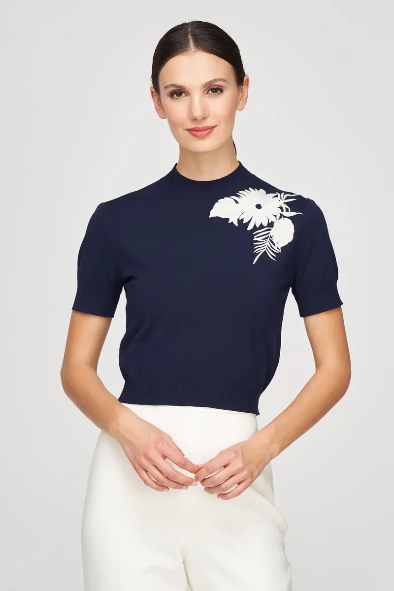 Mock-Neck Embellished Sweater Top by Marley