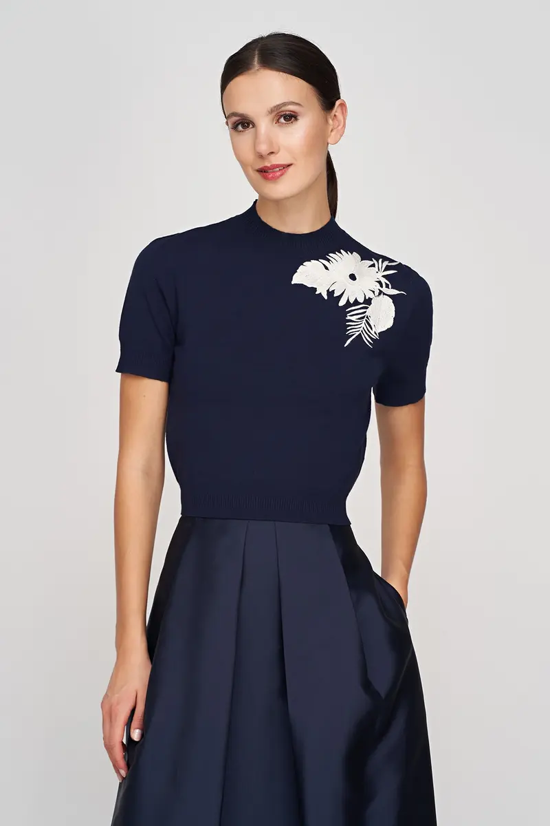 Mock-Neck Embellished Sweater Top by Marley