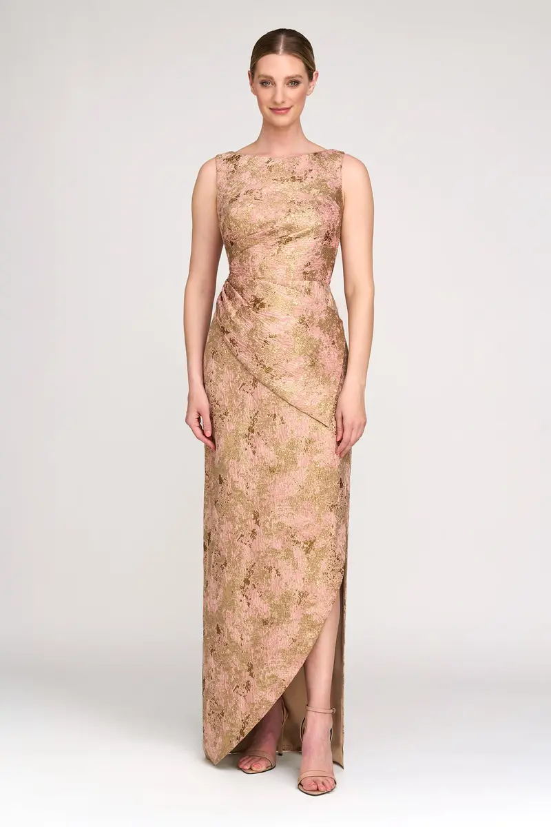 Modern Metallic Jacquard Column Gown