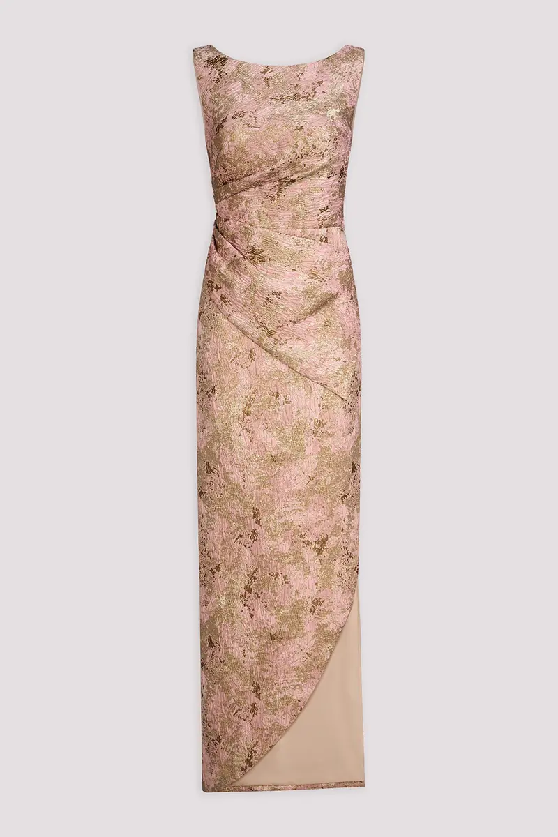 Modern Metallic Jacquard Column Gown