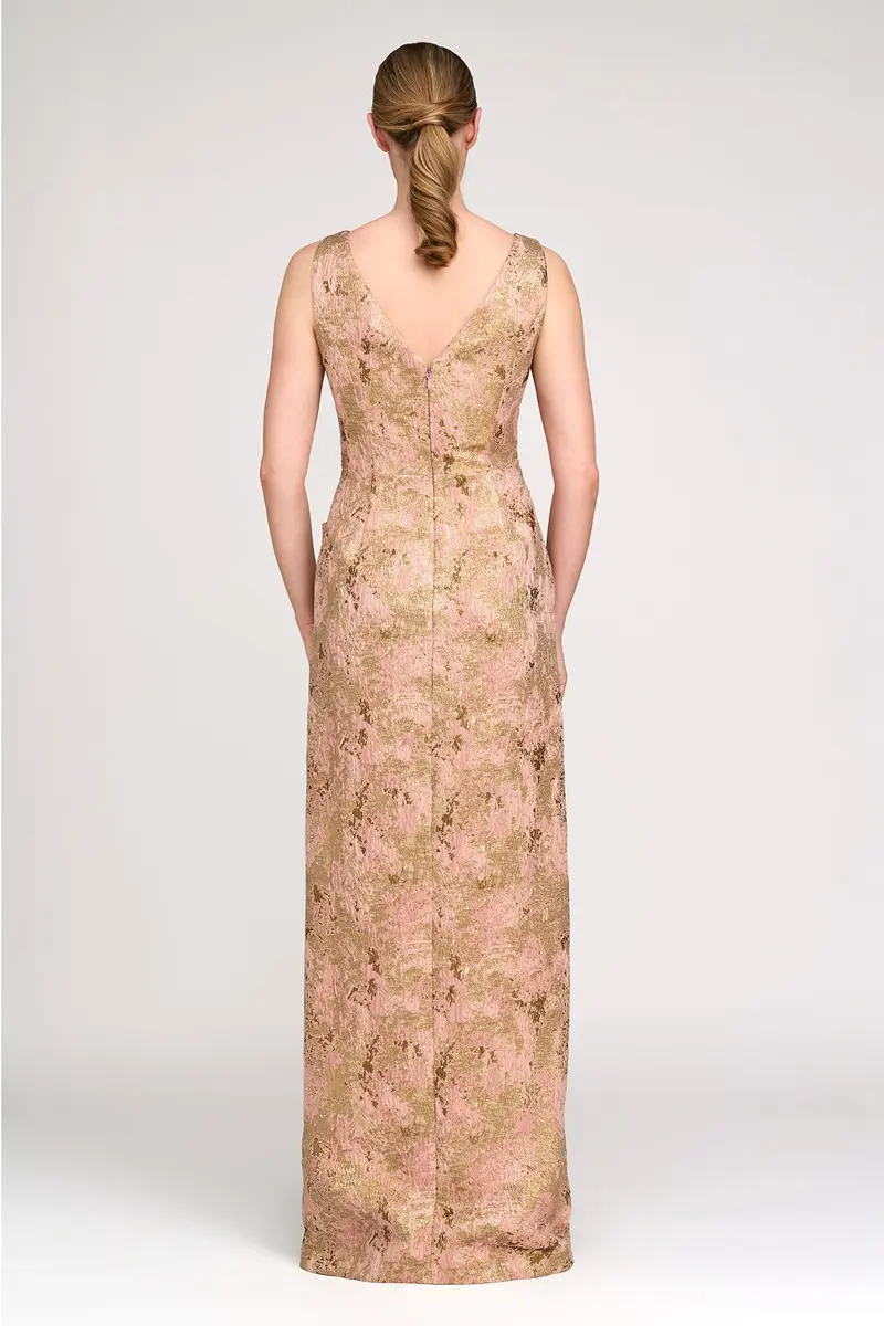 Modern Metallic Jacquard Column Gown 2