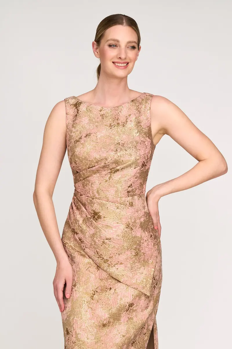 Modern Metallic Jacquard Column Gown