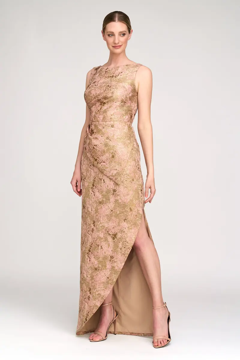 Modern Metallic Jacquard Column Gown