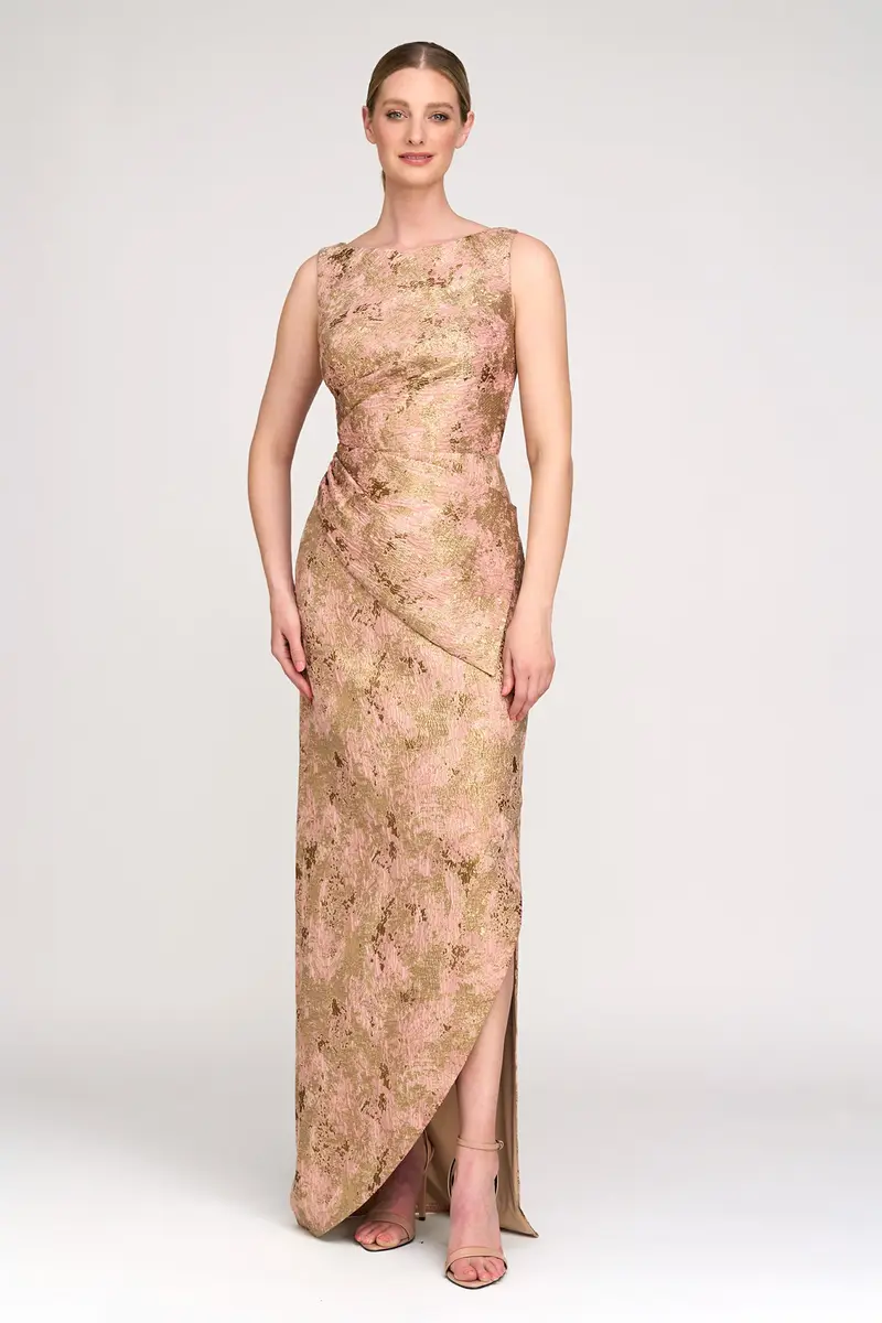 Modern Metallic Jacquard Column Gown