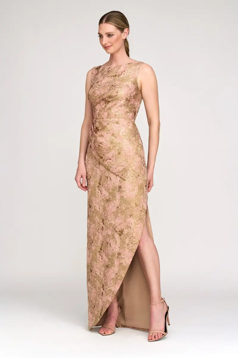 Modern Metallic Jacquard Column Gown