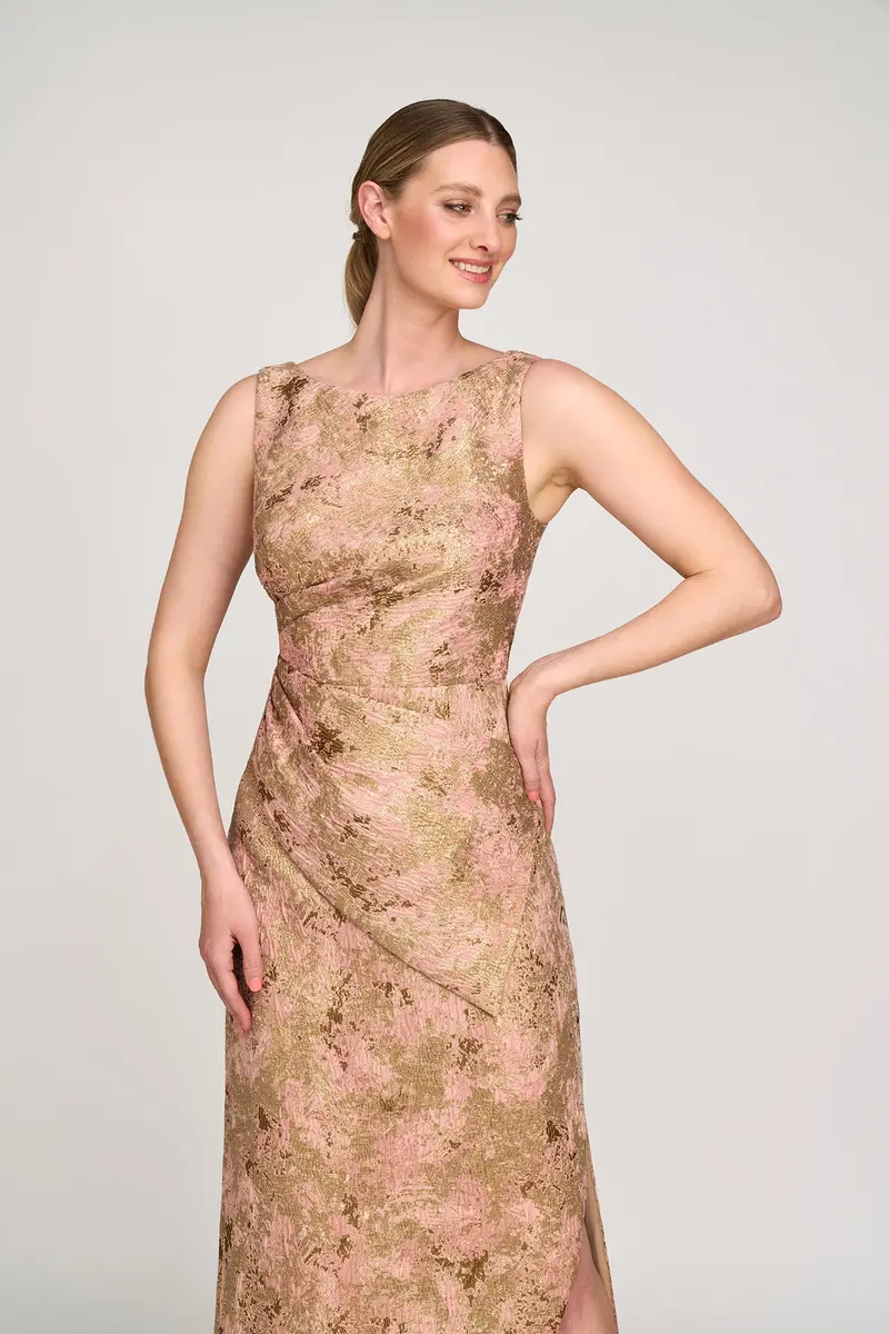 Modern Metallic Jacquard Column Gown