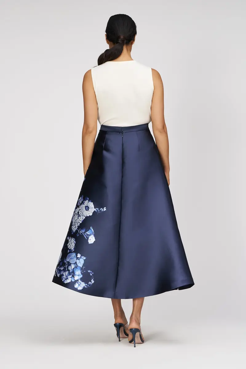 Monochrome Iris Print Mikado Midi Skirt