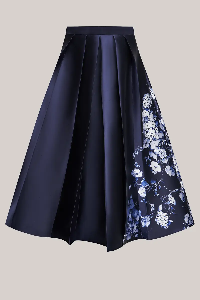 Monochrome Iris Print Mikado Midi Skirt