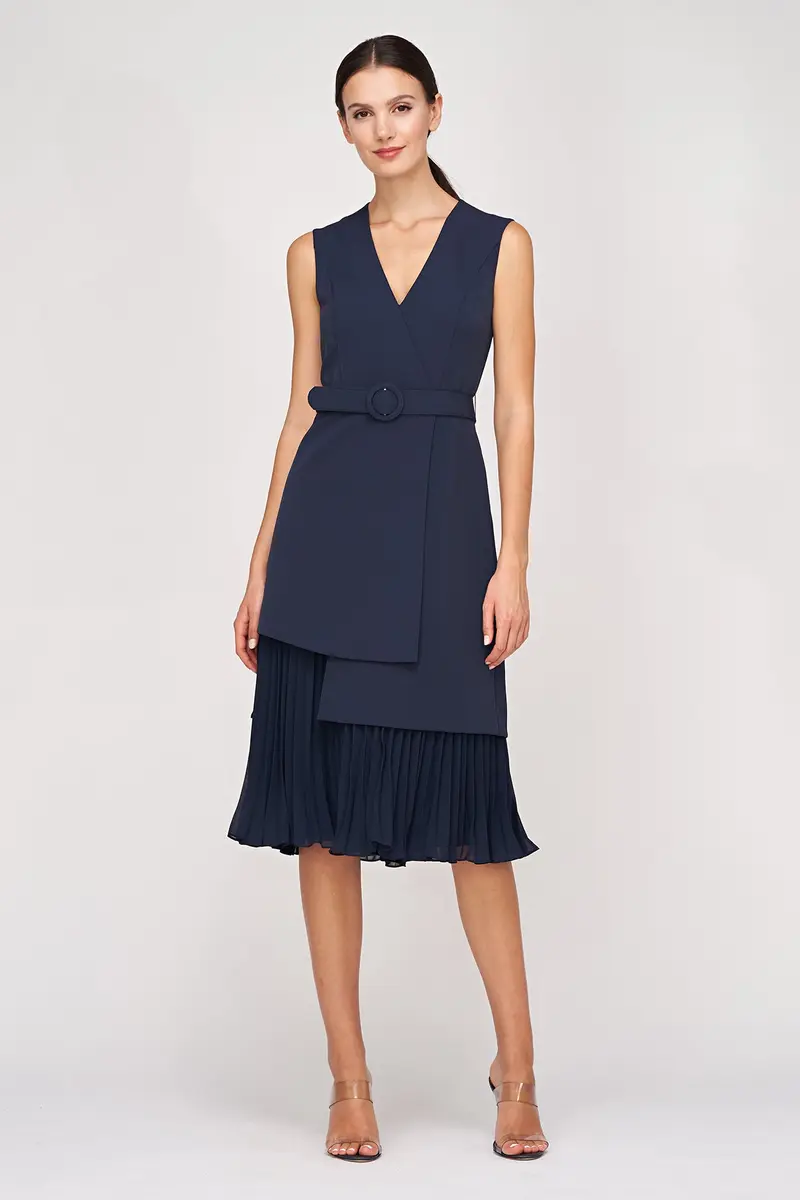 Nadia Asymmetrical Midi Dress with Detachable Belt