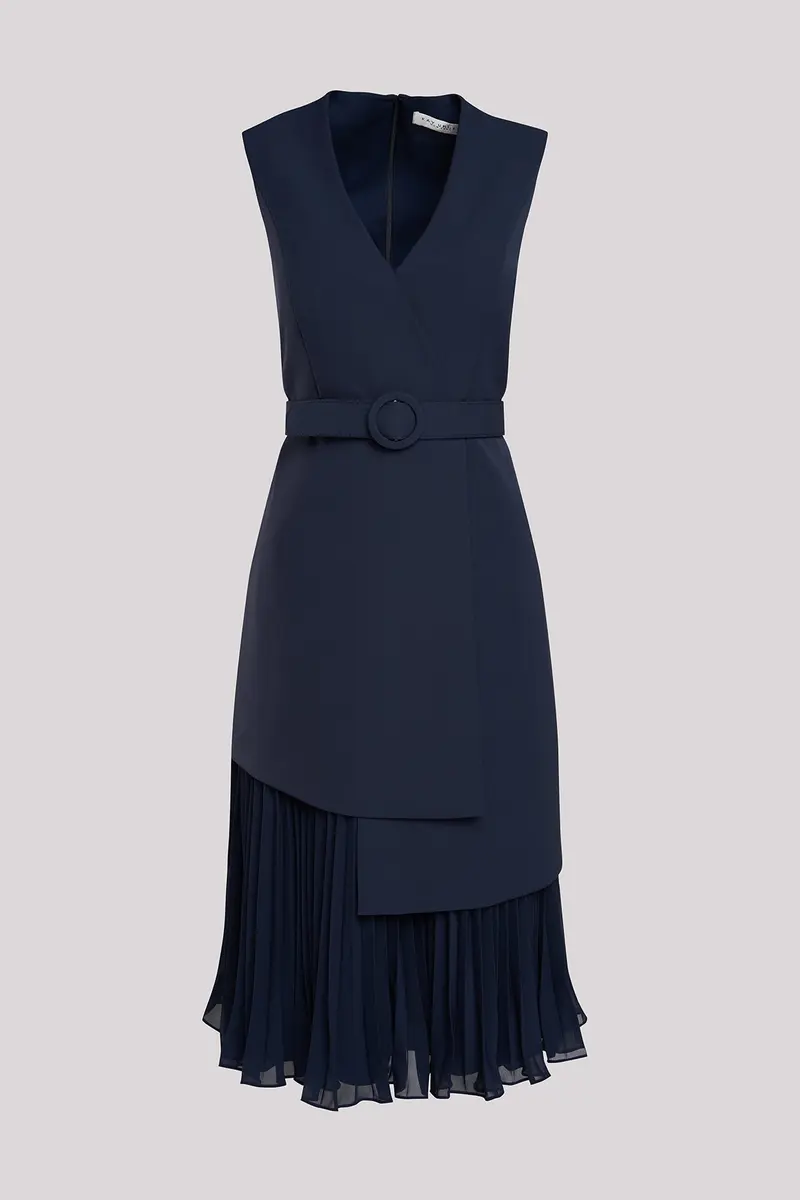 Nadia Asymmetrical Midi Dress with Detachable Belt