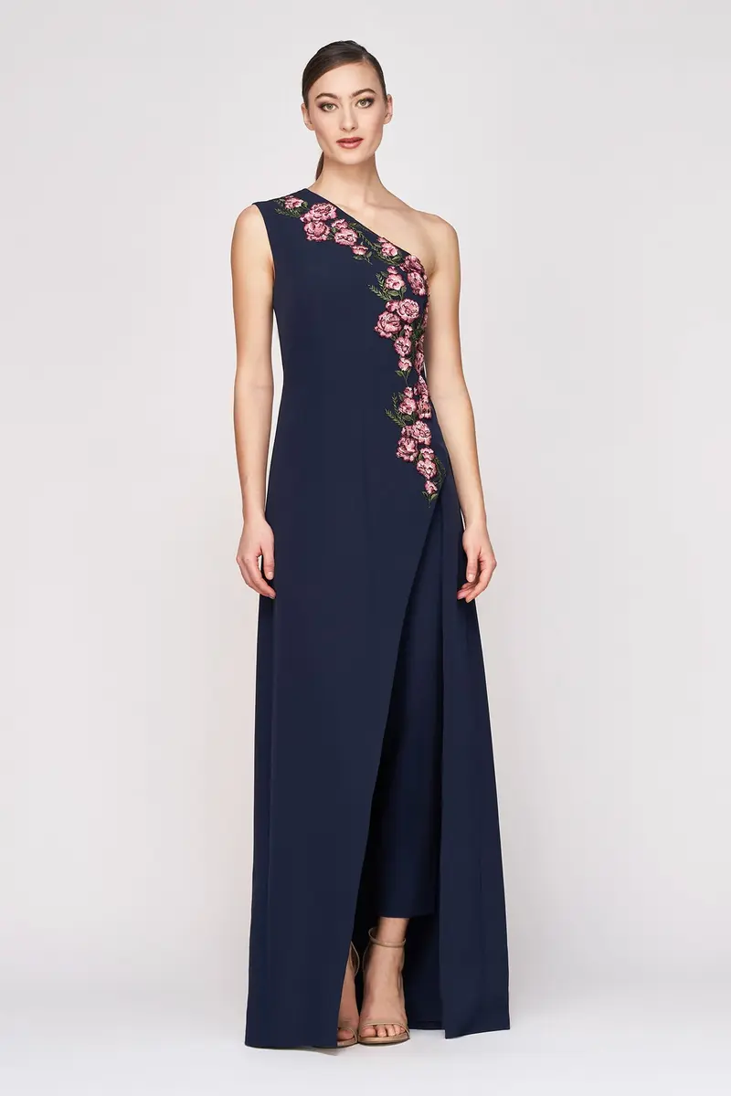 Nadine One-Shoulder Embroidered Crepe Jumpsuit