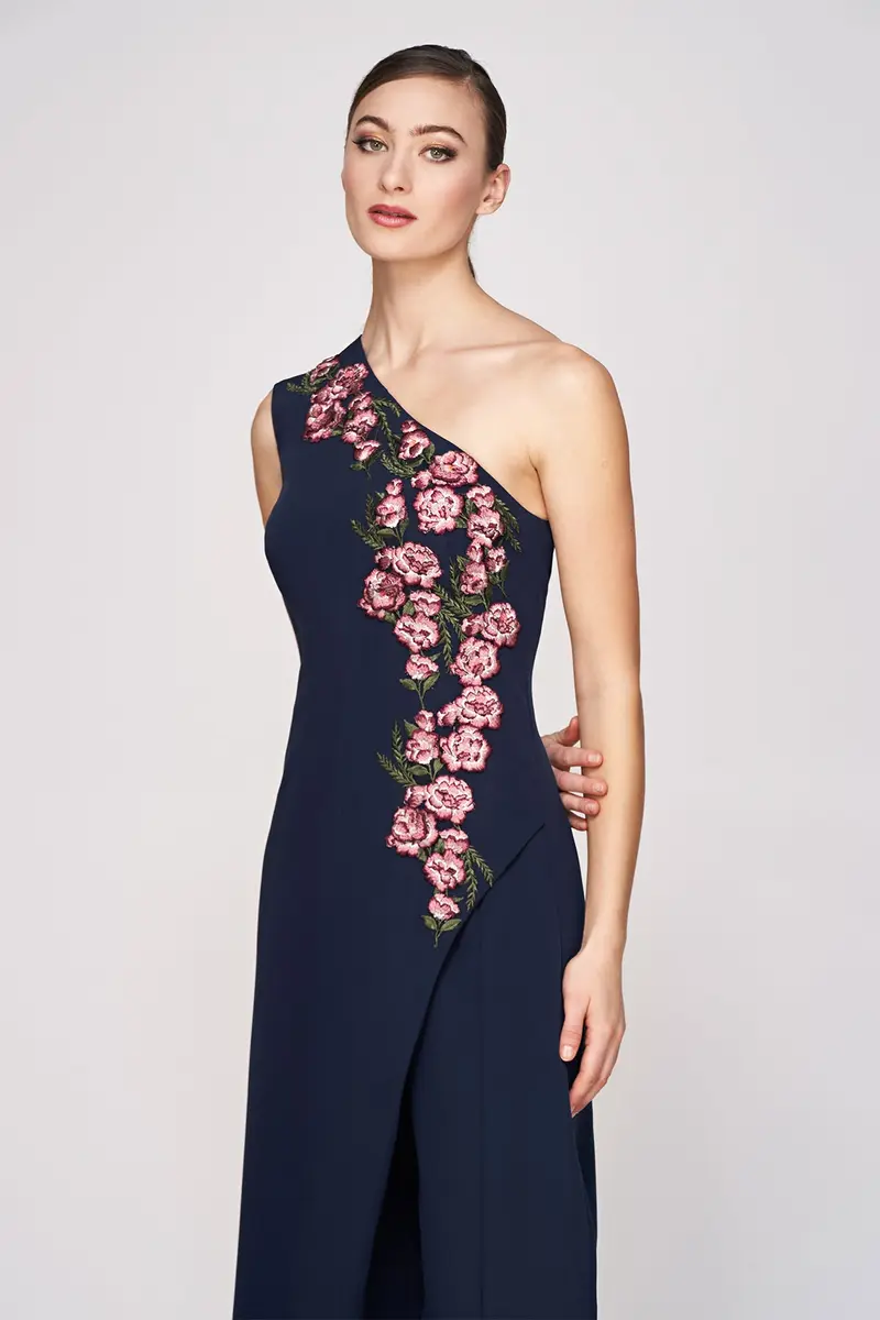Nadine One-Shoulder Embroidered Crepe Jumpsuit