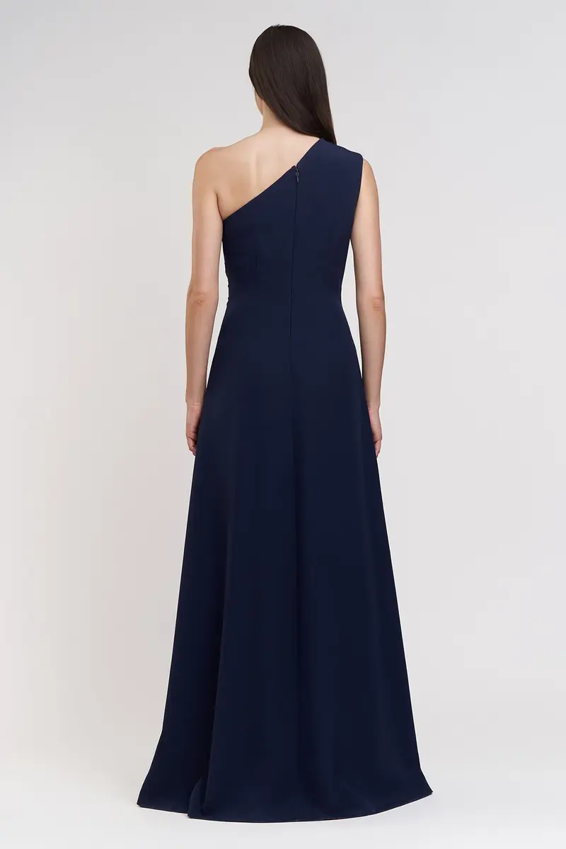 Nadine One-Shoulder Embroidered Stretch Crepe Gown