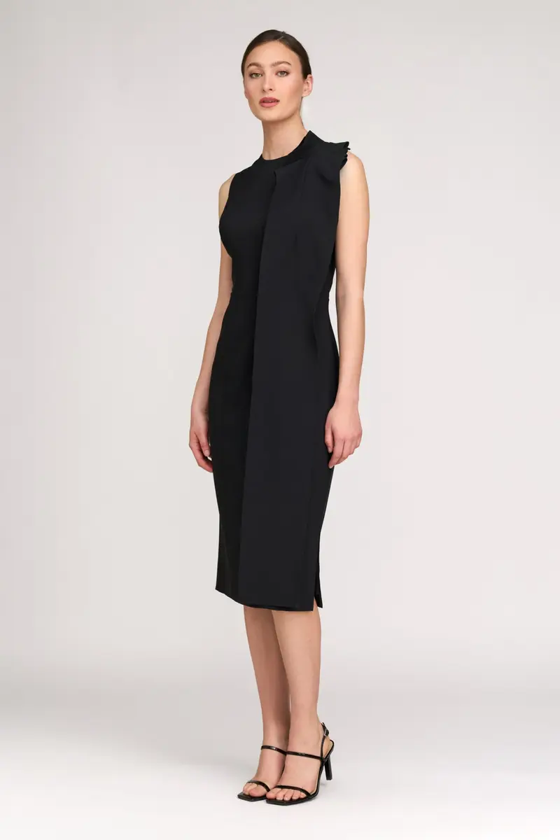 Naomi Sleek Stretch Crepe Cocktail Dress with Ruffle Detail