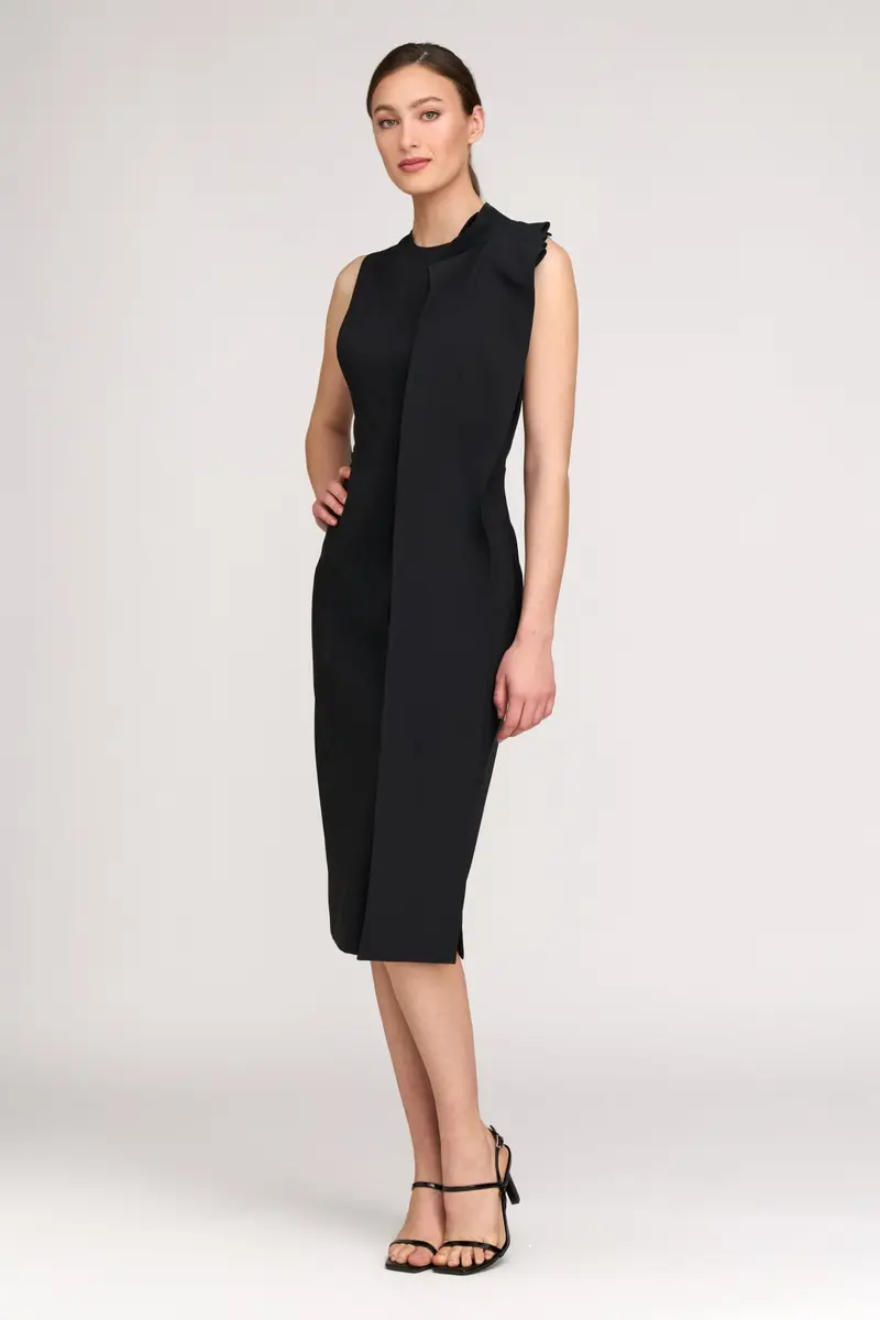 Naomi Sleek Stretch Crepe Cocktail Dress with Ruffle Detail