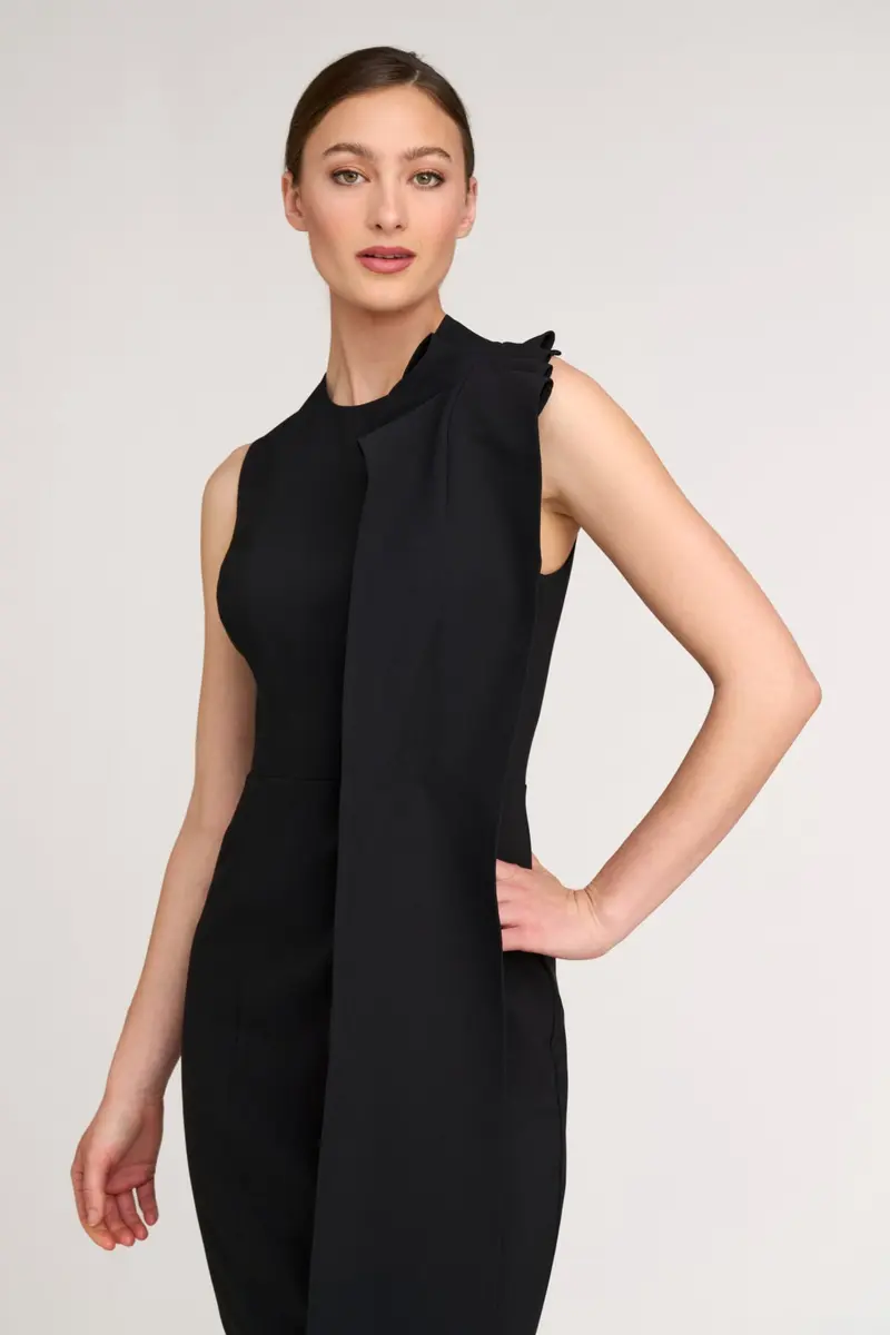 Naomi Sleek Stretch Crepe Cocktail Dress with Ruffle Detail