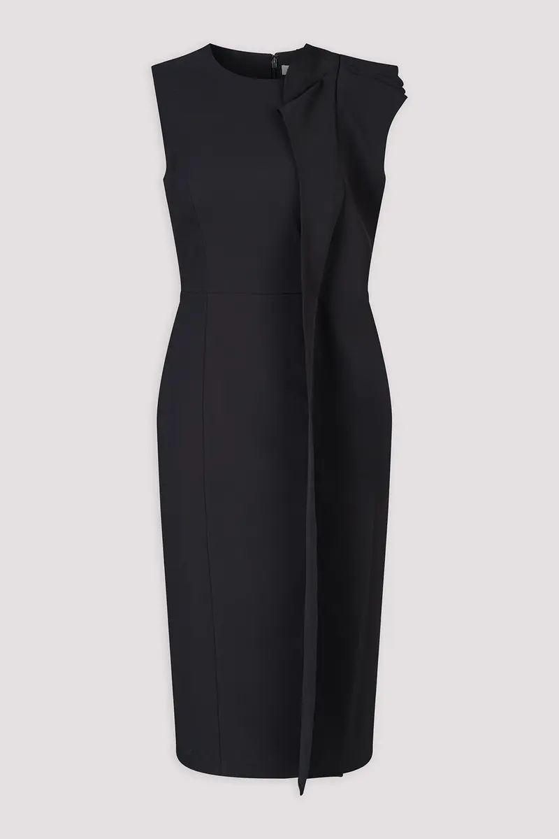 Naomi Sleek Stretch Crepe Cocktail Dress with Ruffle Detail