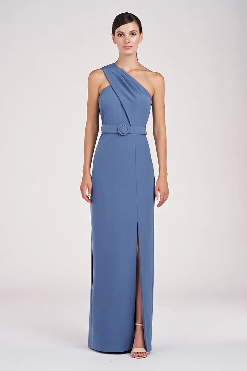 One-Shoulder Bowie Evening Gown in Stretch Crepe