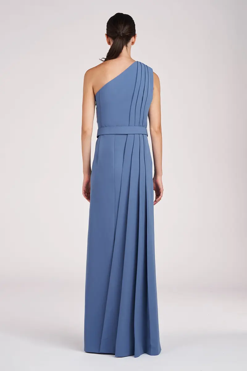One-Shoulder Bowie Evening Gown in Stretch Crepe