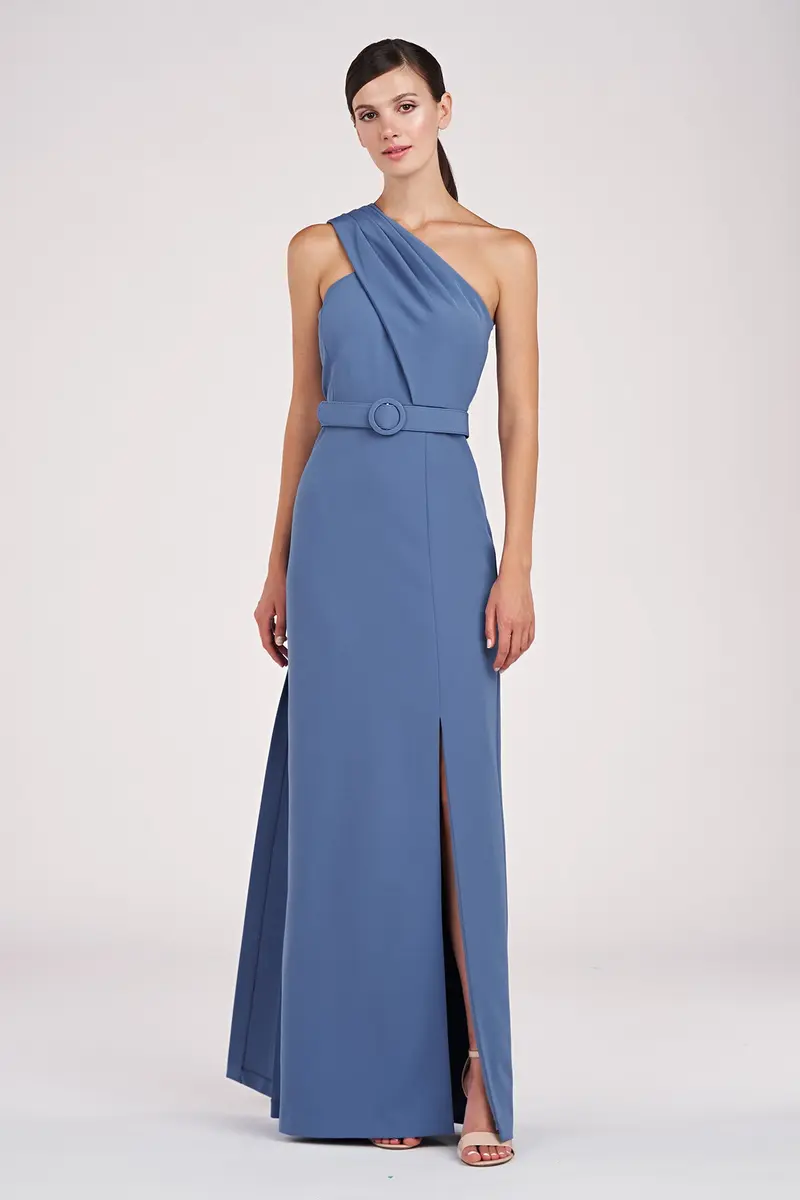 One-Shoulder Bowie Evening Gown in Stretch Crepe