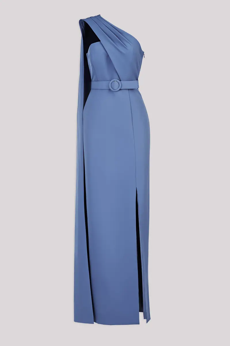 One-Shoulder Bowie Evening Gown in Stretch Crepe