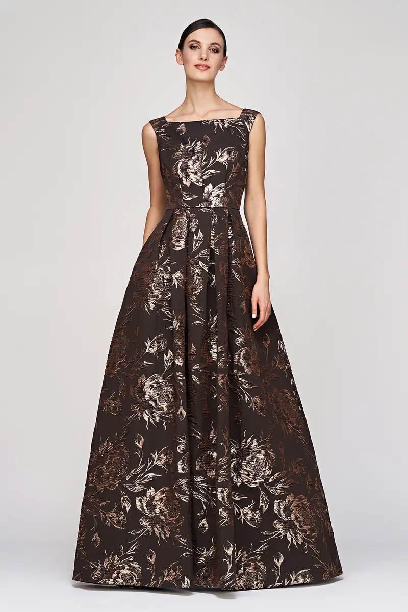 Opulent Metallic Rose Jacquard Ball Gown